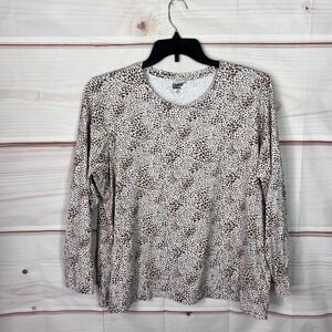 Lands End Top Womens 2X Brown Leopard T-Shirt Relaxed Fit Crew Neck Cotton Knit